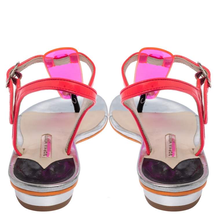 Pre Owned Sophia Webster Pink PVC And Leather Thong Flat Sandals Size 38