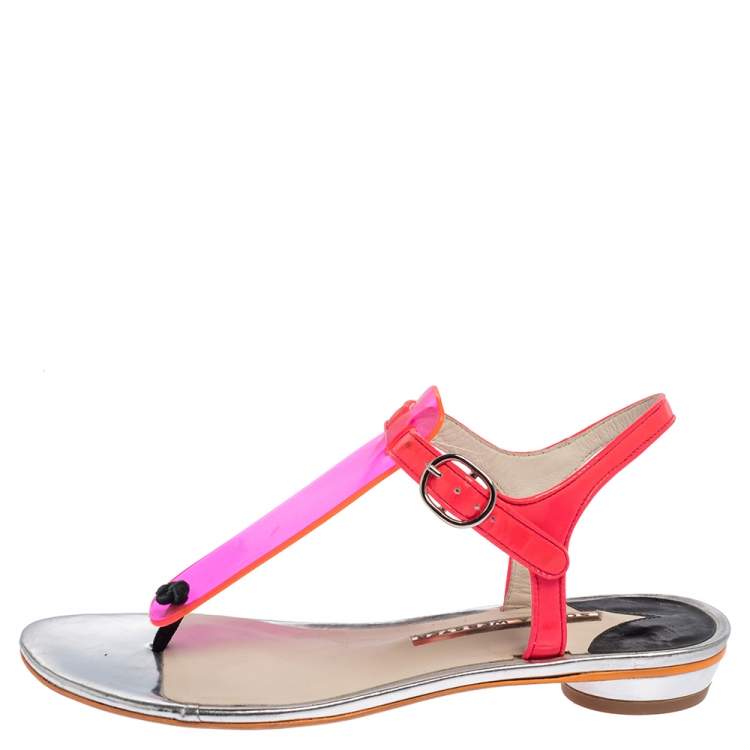 Pre Owned Sophia Webster Pink PVC And Leather Thong Flat Sandals Size 38