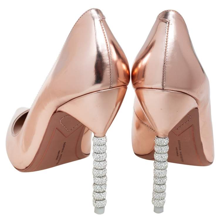 Pre Owned Sophia Webster Metallic Gold Patent Leather Coco Embellished Heel Pumps Size 41