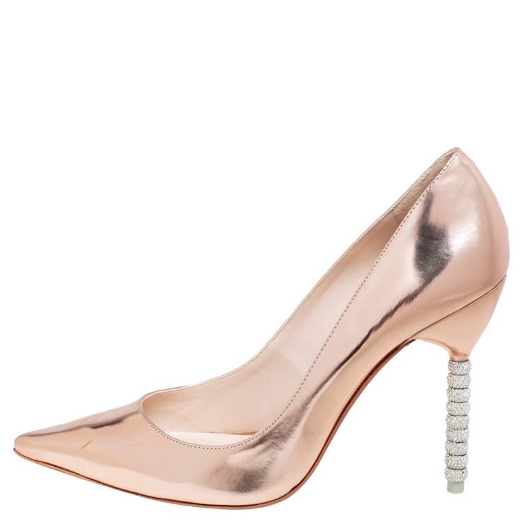 Pre Owned Sophia Webster Metallic Gold Patent Leather Coco Embellished Heel Pumps Size 41