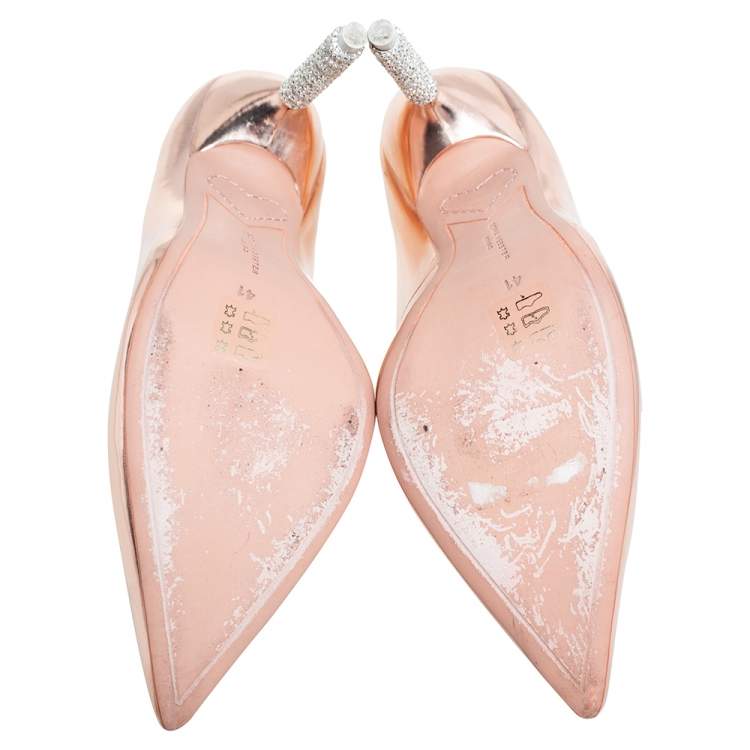 Pre Owned Sophia Webster Metallic Gold Patent Leather Coco Embellished Heel Pumps Size 41