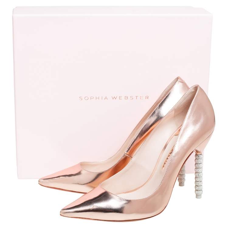 Pre Owned Sophia Webster Metallic Gold Patent Leather Coco Embellished Heel Pumps Size 41