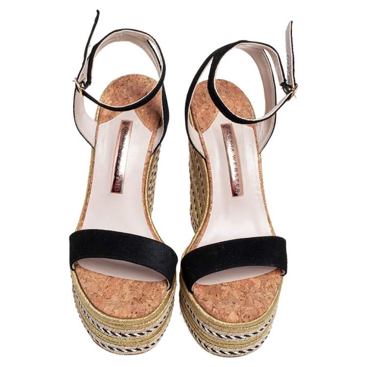 Pre Owned Sophia Webster Black/Gold Suede Lucita Espadrille Wedges Size 38.5