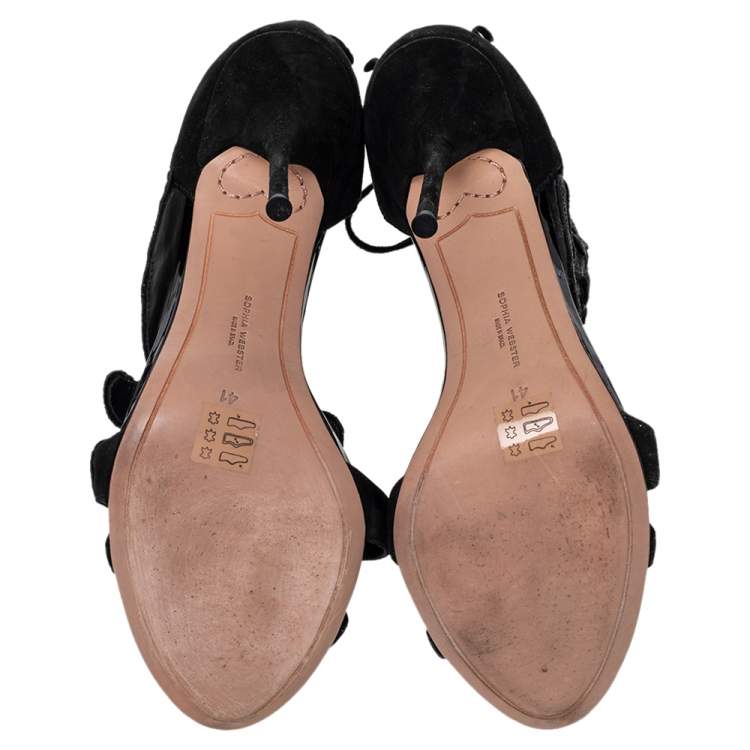 Pre Owned Sophia Webster Black Lace And Suede Winona Floral Embroidered Ankle Cuff Sandals Size 41