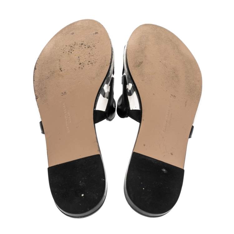 مملوكة مسبقًا Sophia Webster Black Leather And PVC Madame Butterfly Flat Slides Size 38