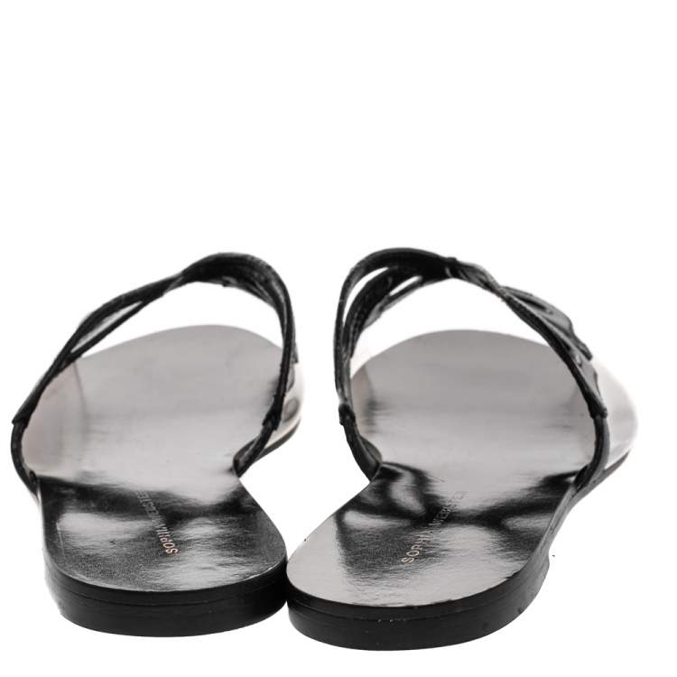 مملوكة مسبقًا Sophia Webster Black Leather And PVC Madame Butterfly Flat Slides Size 38