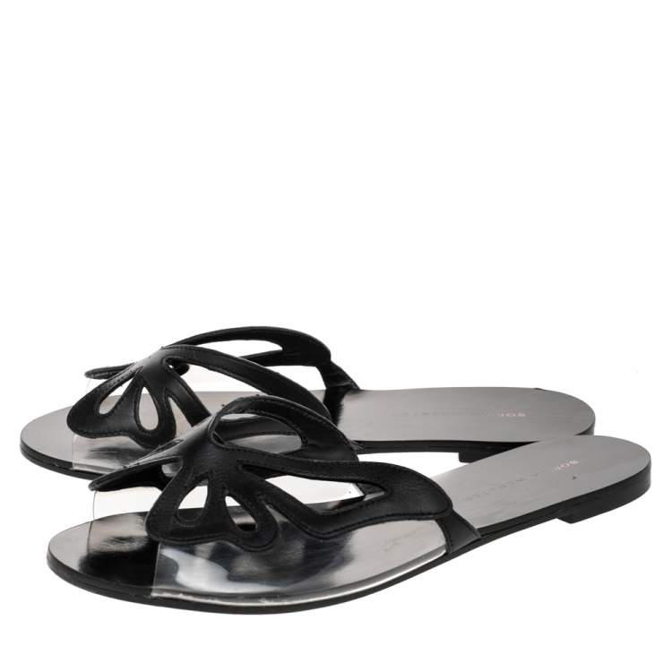 مملوكة مسبقًا Sophia Webster Black Leather And PVC Madame Butterfly Flat Slides Size 38