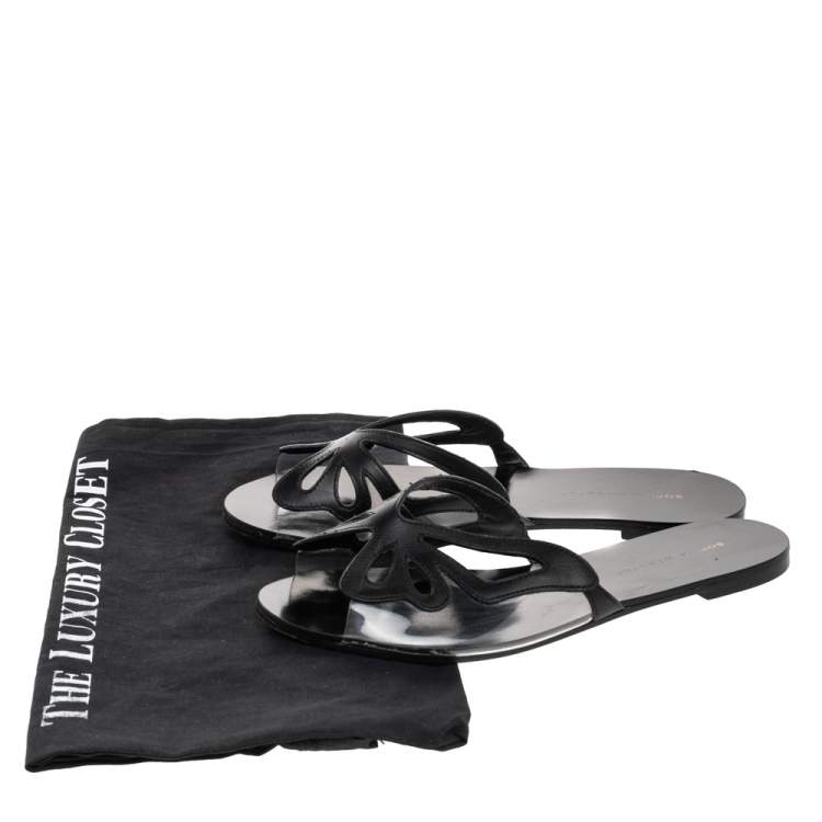 مملوكة مسبقًا Sophia Webster Black Leather And PVC Madame Butterfly Flat Slides Size 38
