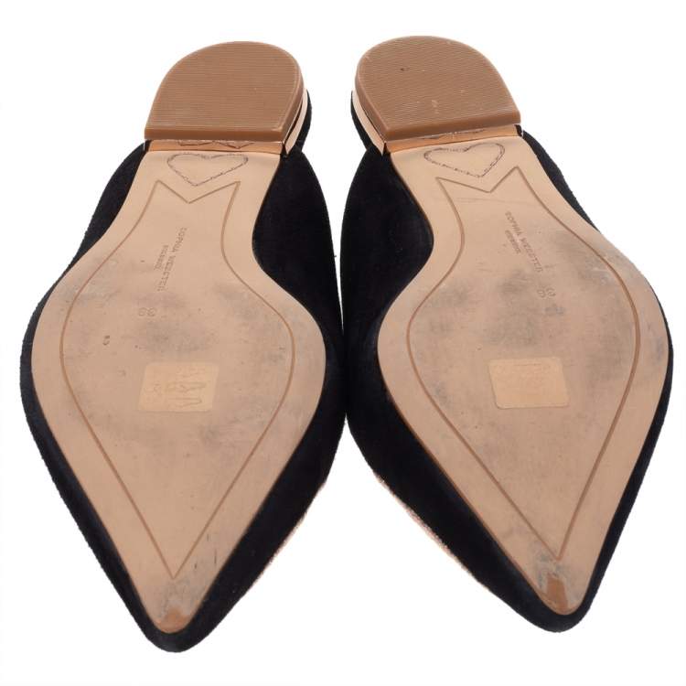 Pre Owned Sophia Webster Black Suede Bibi Butterfly Flat Mules Size 38