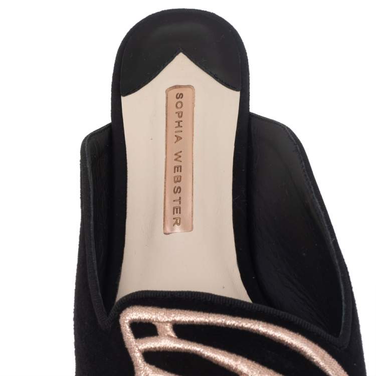 Pre Owned Sophia Webster Black Suede Bibi Butterfly Flat Mules Size 38