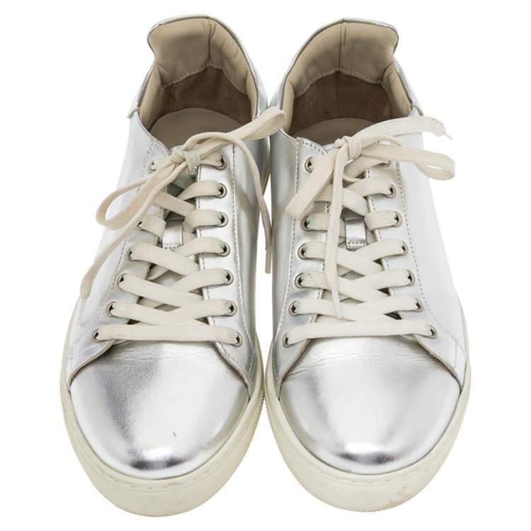 Pre Owned Sophia Webster Silver Leather Bibi Butterfly Low Top Sneakers Size 39.5
