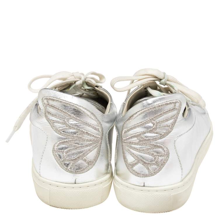 Pre Owned Sophia Webster Silver Leather Bibi Butterfly Low Top Sneakers Size 39.5