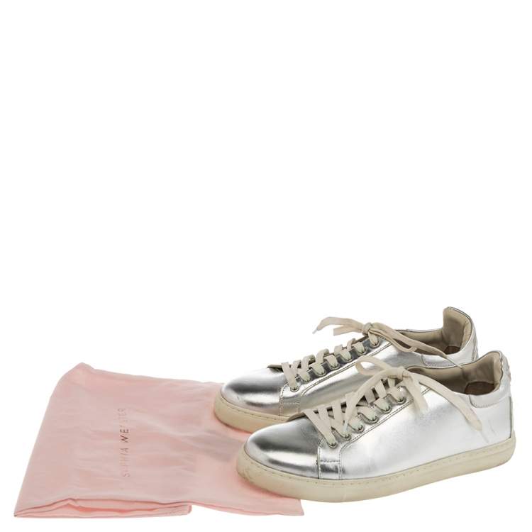 Pre Owned Sophia Webster Silver Leather Bibi Butterfly Low Top Sneakers Size 39.5