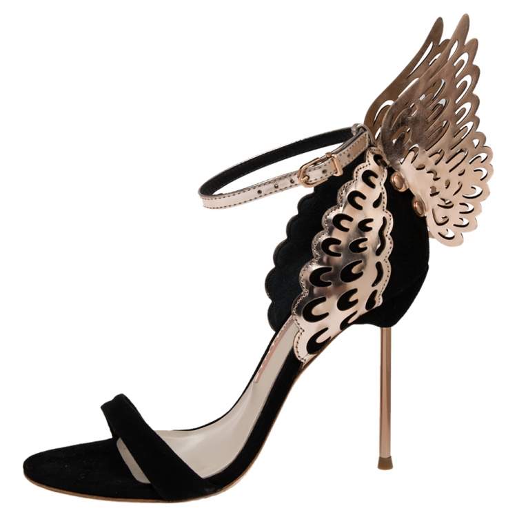 Pre Owned Sophia Webster Black/Rose Gold Suede and Leather Evangeline Ankle Strap Sandals Size 37.5