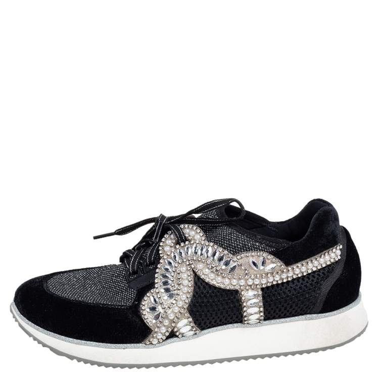 Pre Owned Sophia Webster Black /Silver Velvet and Fabric Royalty Mixed Sneakers Size 41