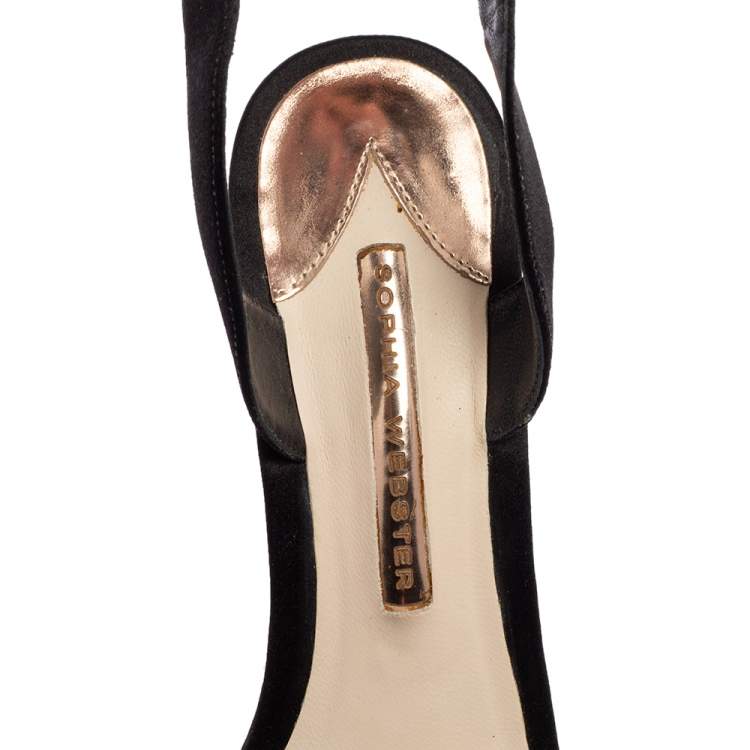 Pre Owned Sophia Webster Black Satin Amanda Gem Platform Sandals Size 38