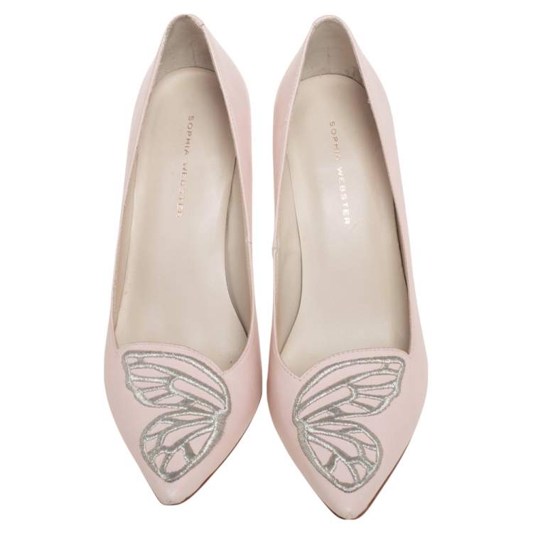 Pre Owned Sophia Webster Pink Leather Bibi Butterfly Pointed Toe Pumps Size 38
