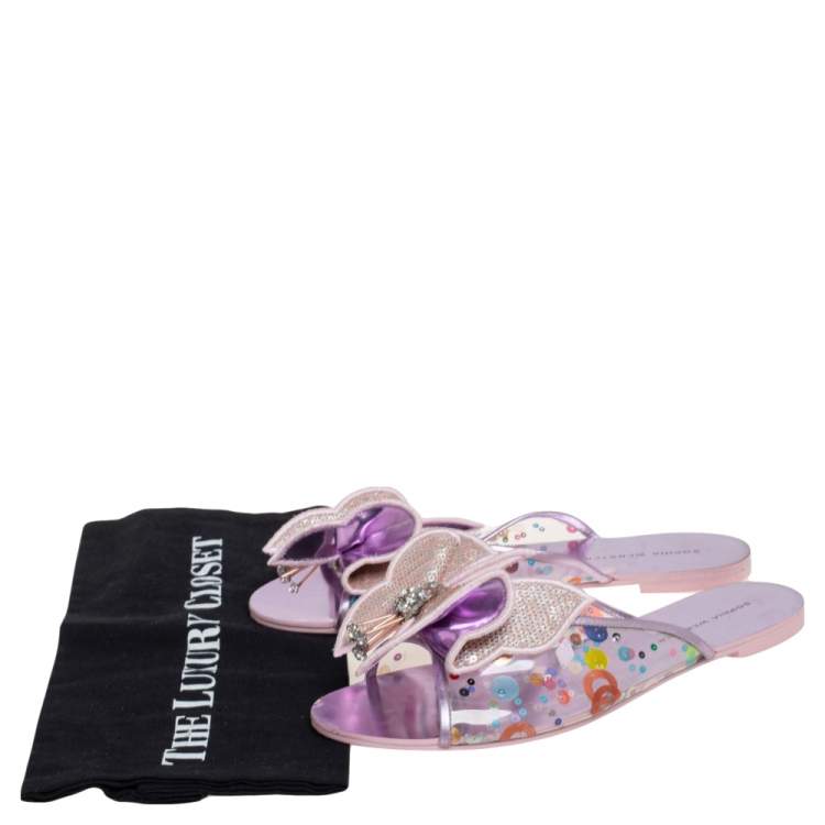 Pre Owned Sophia Webster Metallic Pink PVC Sequin Embellished Butterfly Flats Size 39