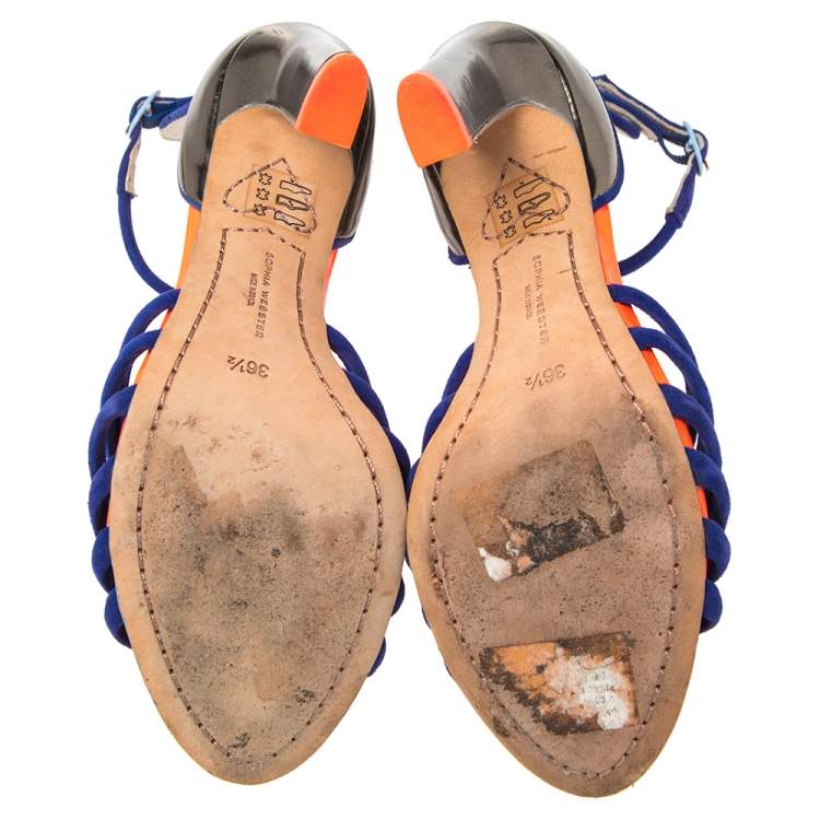 مملوكة مسبقًا Sophia Webster Multicolor Suede And Leather Ankle Strap Sandals Size 36.5