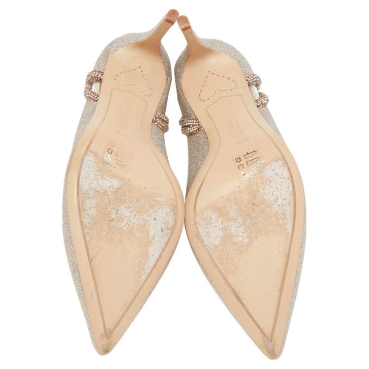 Pre Owned Sophia Webster Metallic Gold Glitter Giovanna Pointed Toe Pumps Size 37.5