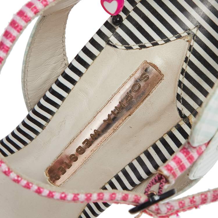 مملوكة مسبقًا Sophia Webster Multicolor Striped Leather Ankle Strap Open Toe Sandals Size 39.5
