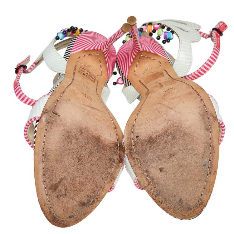 مملوكة مسبقًا Sophia Webster Multicolor Striped Leather Ankle Strap Open Toe Sandals Size 39.5