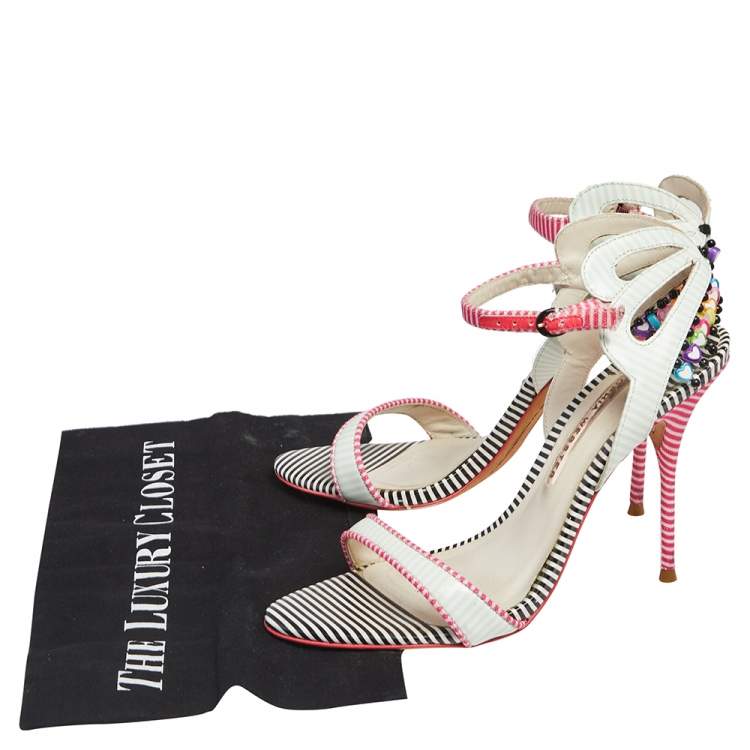 مملوكة مسبقًا Sophia Webster Multicolor Striped Leather Ankle Strap Open Toe Sandals Size 39.5