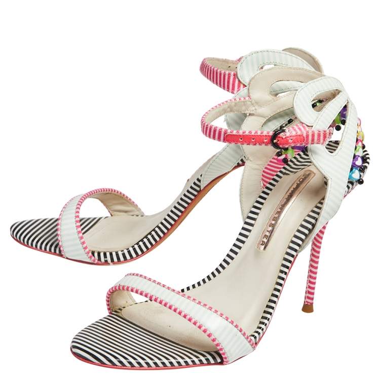 مملوكة مسبقًا Sophia Webster Multicolor Striped Leather Ankle Strap Open Toe Sandals Size 39.5