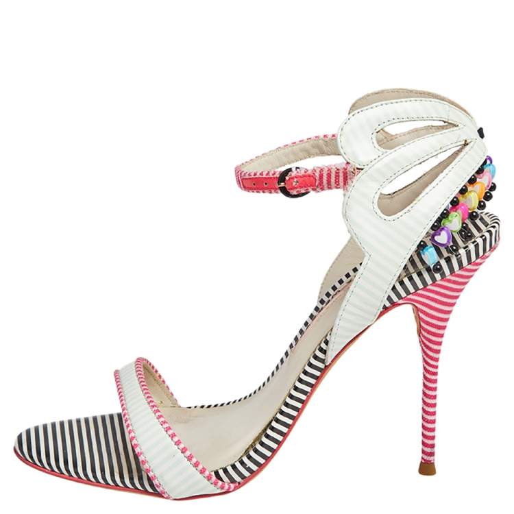 مملوكة مسبقًا Sophia Webster Multicolor Striped Leather Ankle Strap Open Toe Sandals Size 39.5