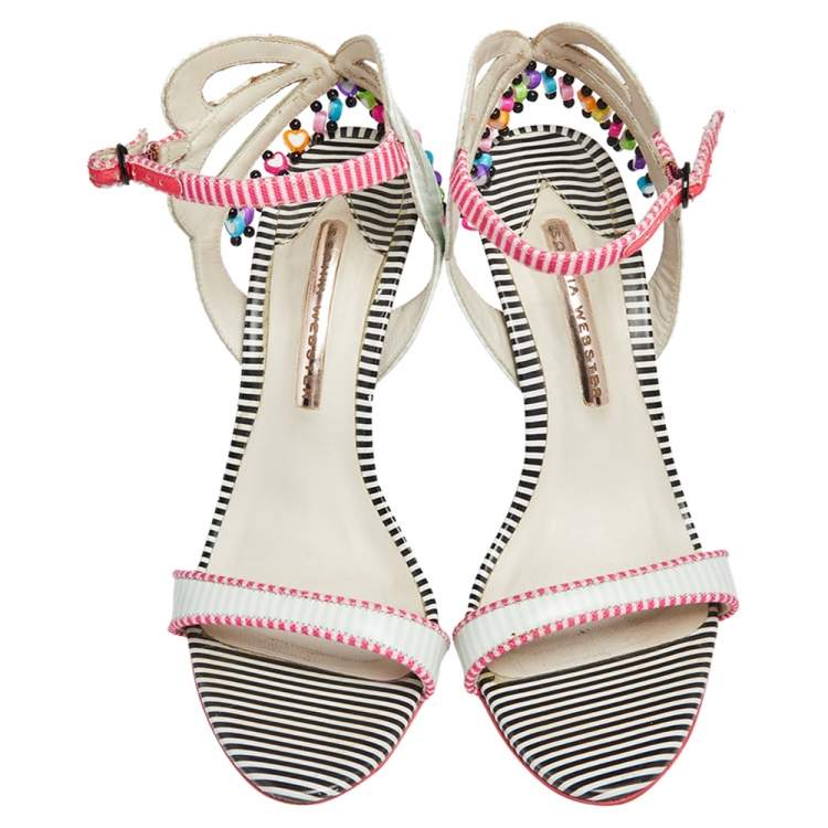 مملوكة مسبقًا Sophia Webster Multicolor Striped Leather Ankle Strap Open Toe Sandals Size 39.5