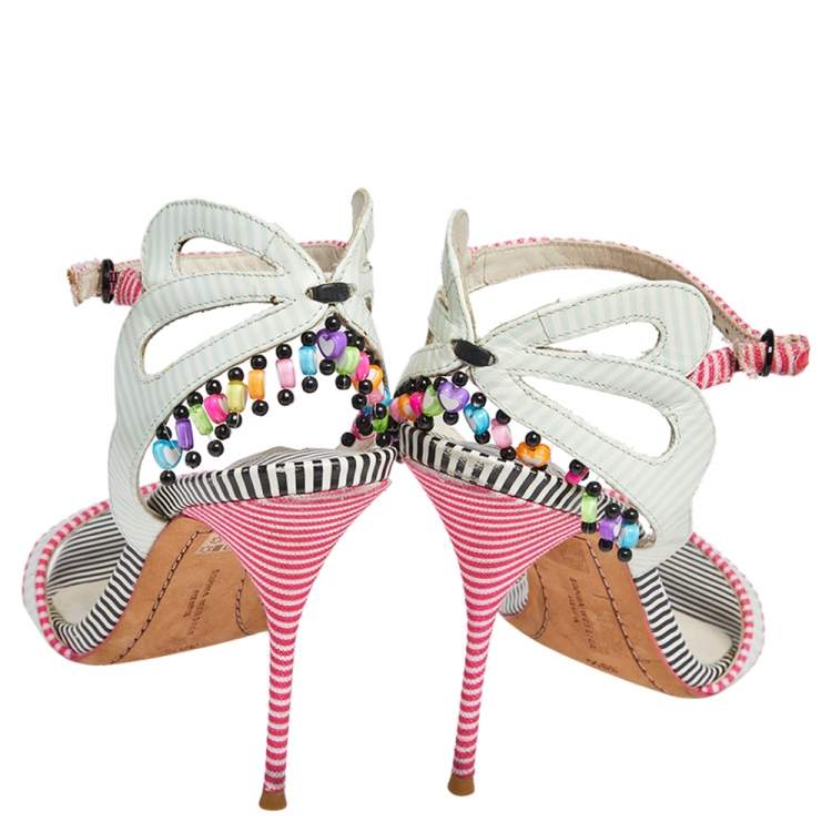 مملوكة مسبقًا Sophia Webster Multicolor Striped Leather Ankle Strap Open Toe Sandals Size 39.5