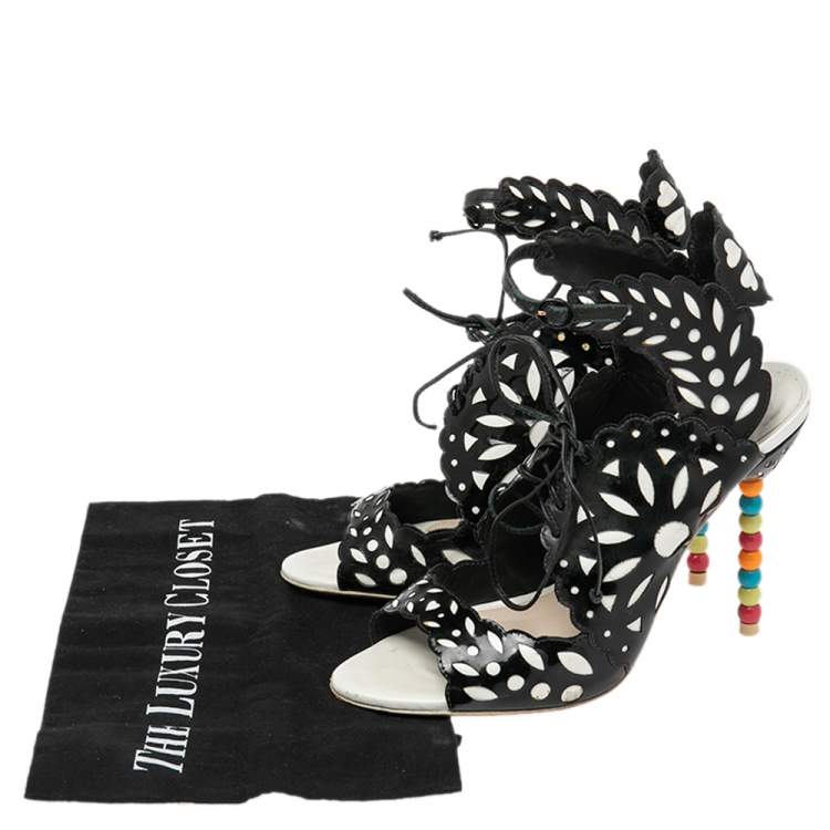 Pre Owned Sophia Webster Black/White Patent Leather and Leather Cutout Sandals Size 39.5