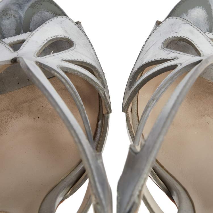 Pre Owned Sophia Webster Silver Leather  Floral Applique Slingback Sandals Size 41