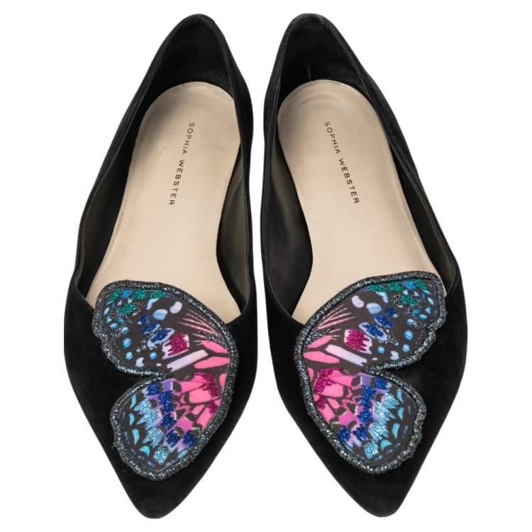 Pre Owned Sophia Webster Black Suede Bibi Butterfly Pointed Toe Ballet Flats Size 38.5