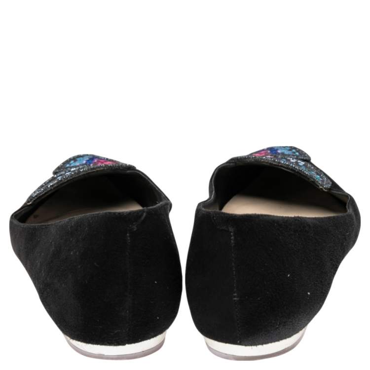 Pre Owned Sophia Webster Black Suede Bibi Butterfly Pointed Toe Ballet Flats Size 38.5