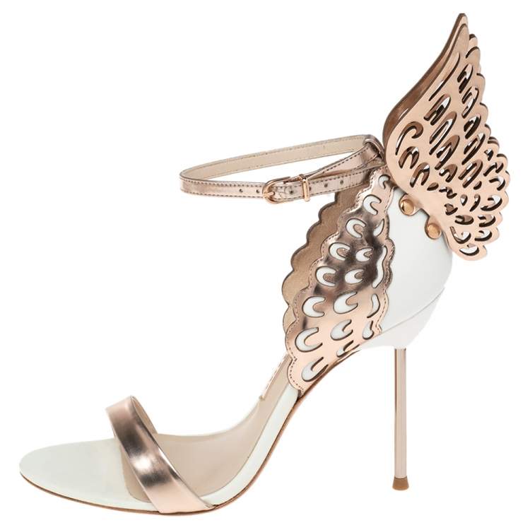 مملوكة مسبقًا Sophia Webster Rose Gold Leather And White Evangeline Open Toe Sandals Size 38
