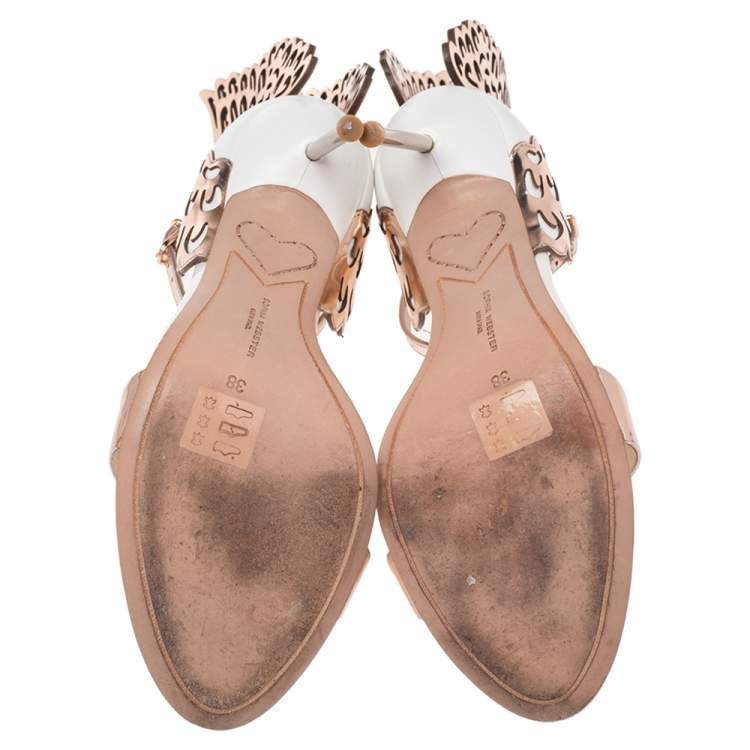 مملوكة مسبقًا Sophia Webster Rose Gold Leather And White Evangeline Open Toe Sandals Size 38