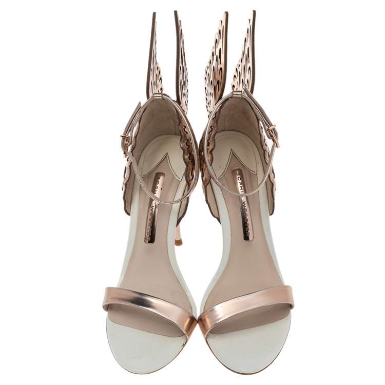 مملوكة مسبقًا Sophia Webster Rose Gold Leather And White Evangeline Open Toe Sandals Size 38