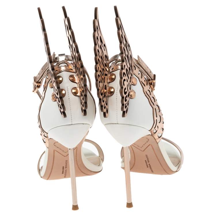 مملوكة مسبقًا Sophia Webster Rose Gold Leather And White Evangeline Open Toe Sandals Size 38
