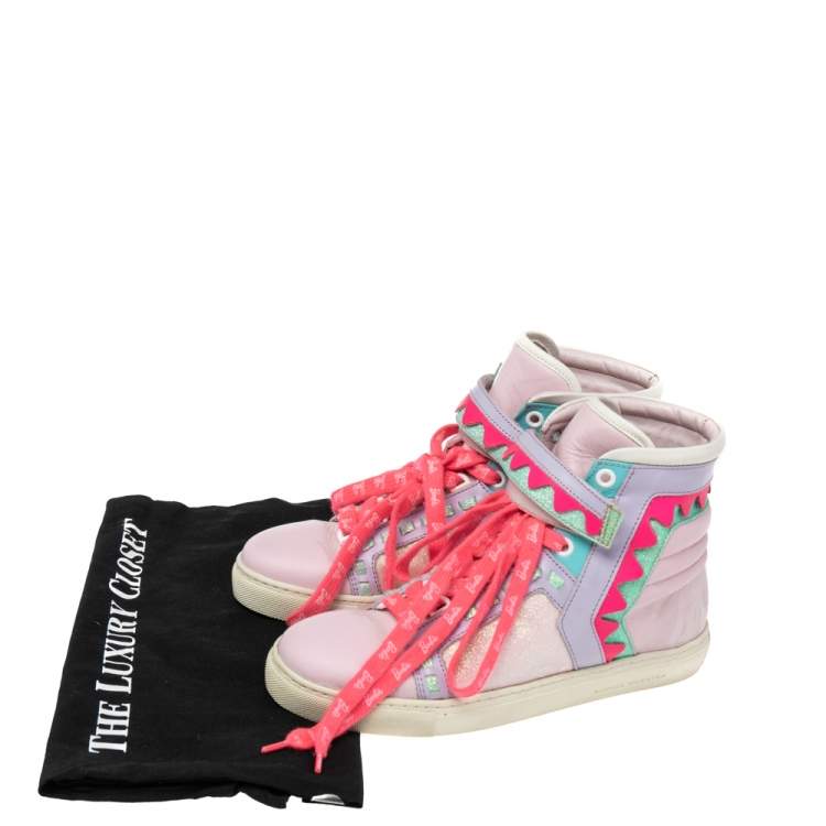 Pre Owned Sophia Webster Multicolor Leather And Glitter Riko High Top Sneakers Size 36