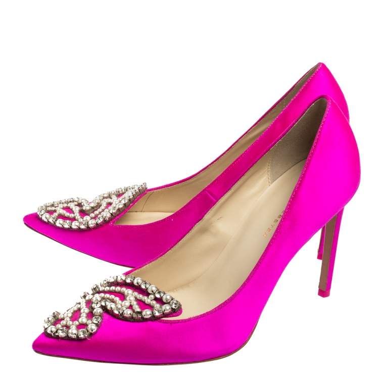 Pre Owned Sophia Webster Pink Satin Crystal Embellished Bibi Pumps Size 41