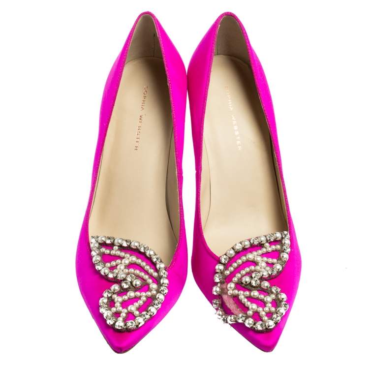 Pre Owned Sophia Webster Pink Satin Crystal Embellished Bibi Pumps Size 41