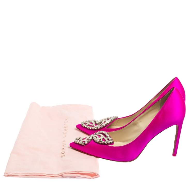 Pre Owned Sophia Webster Pink Satin Crystal Embellished Bibi Pumps Size 41