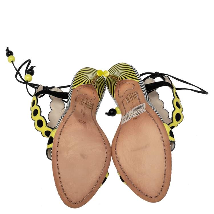 Pre Owned Sophia Webster Yellow/Black Patent Leather T-Strap Sandals Size 37.5