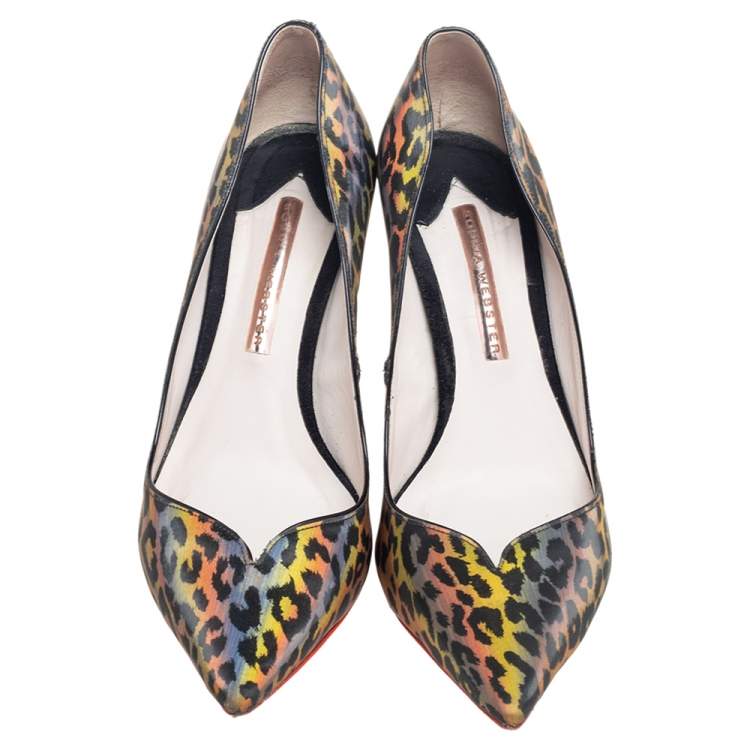 Pre Owned Sophia Webster Multicolor Holographic Leopard Print PVC Izzy Pumps Size 38