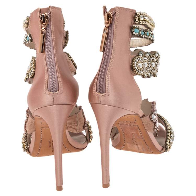 Pre Owned Sophia Webster Pink Satin And Suede Embellished Eden Sandals Size 39.5