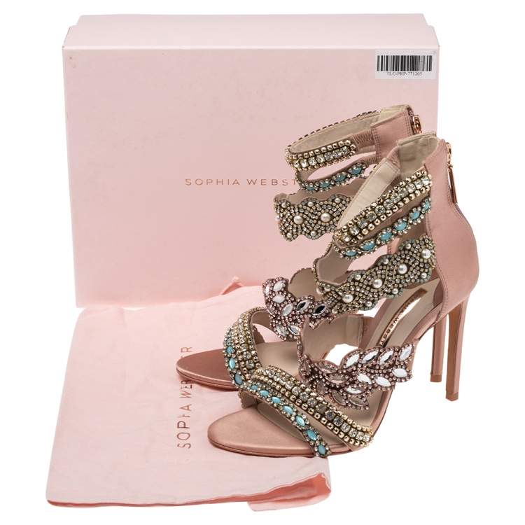 Pre Owned Sophia Webster Pink Satin And Suede Embellished Eden Sandals Size 39.5