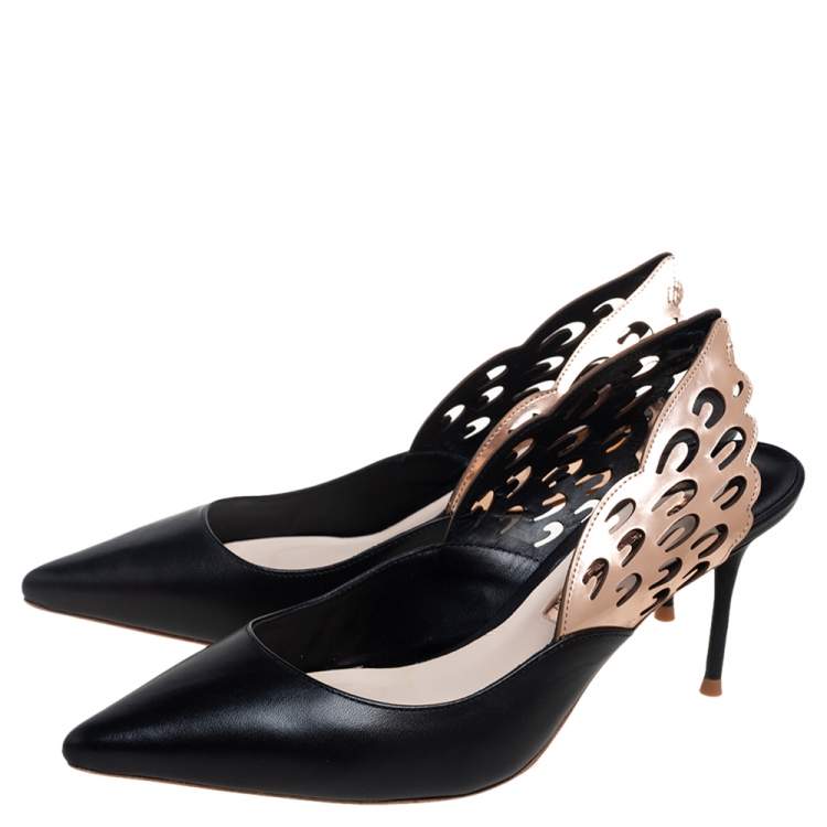 Pre Owned Sophia Webster Black/Rose Gold Leather Angelo Slingback Pumps Size 37