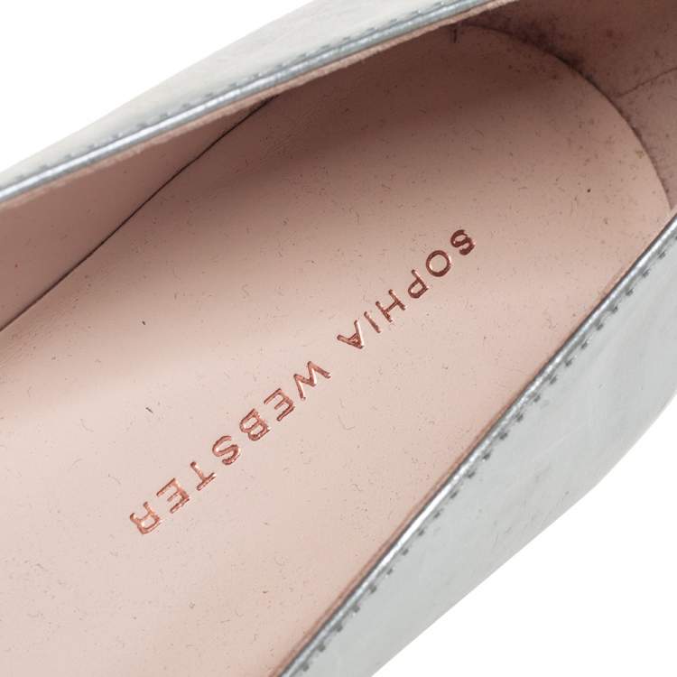 Pre Owned Sophia Webster Silver Leather Bibi Butterfly Pointed Toe Ballet Flats Size 38.5