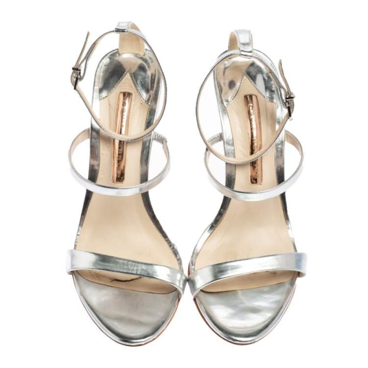 Pre Owned Sophia Webster Silver Leather Rosalind Crystal Heel Ankle Strap Sandals Size 37